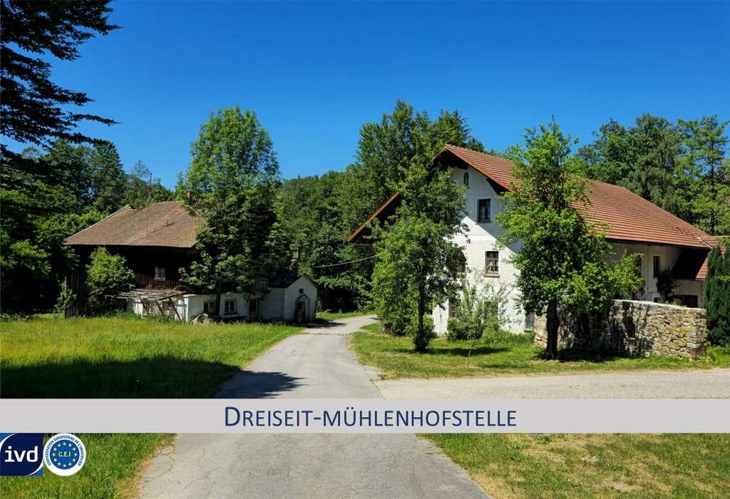 Immobilie in Jandelsbrunn - DREISEIT-MÜHLENHOFSTELLE 
MIT HOLZBLOCKBAUERNHAUS UND 
E-WASSERKRAFTWERK MIT BACHLAUF
 - Bild 0
