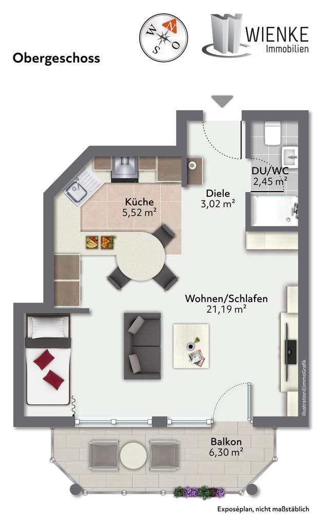 Immobilie in Wutöschingen - 1 Zimmer Eigentumswohnung mit Balkon und Tiefgaragenstellplatz - Bild 1