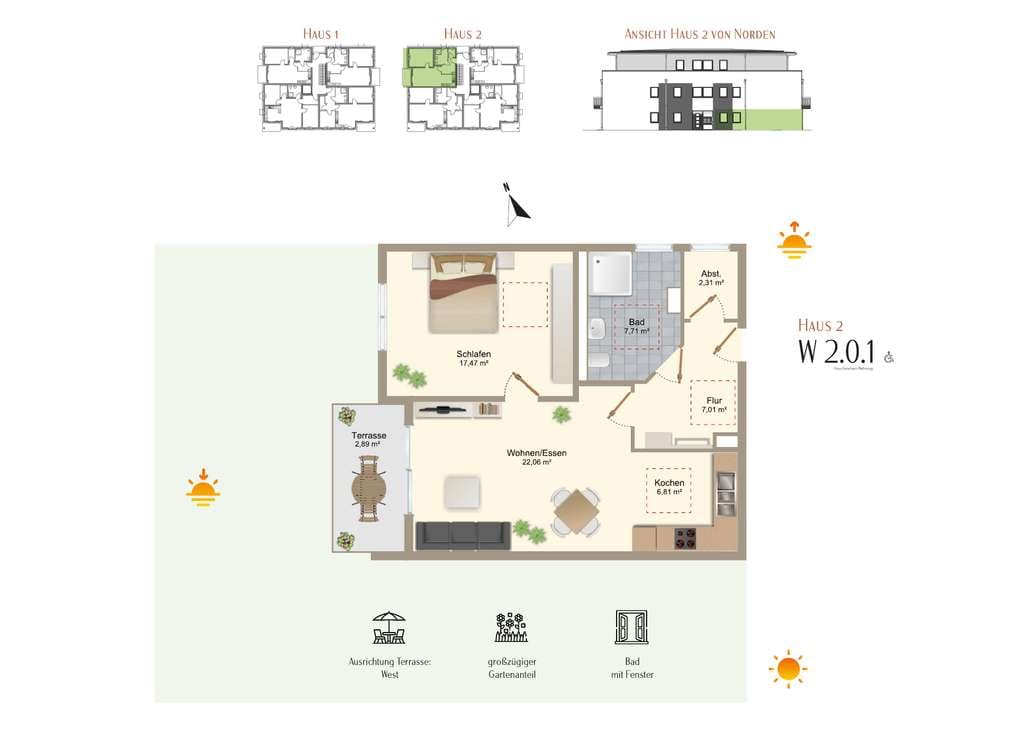 Immobilie in Rieden - Neubauwohnung mit Garten! 2 ZKB in Rieden-Zellerberg / W2.0.1 - Bild 4