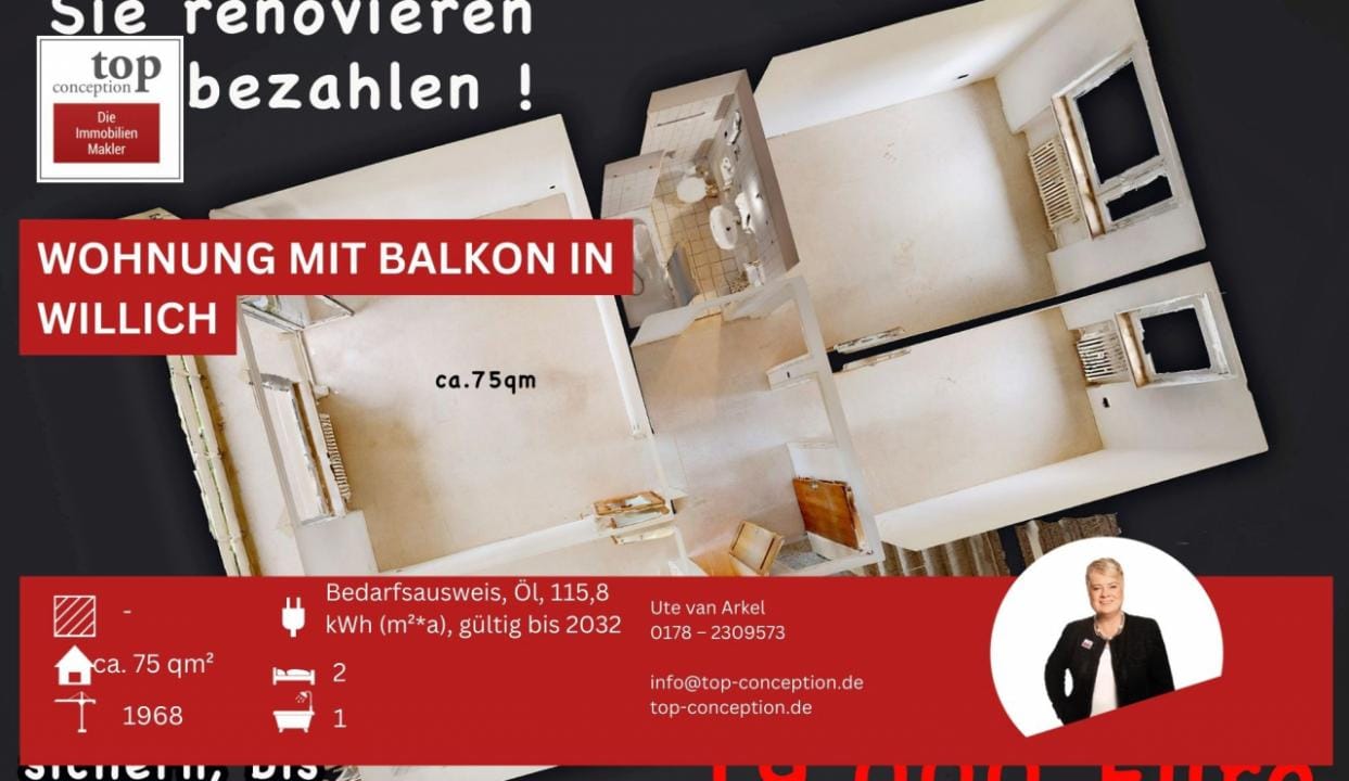 Immobilie in Willich - Wohnung mit Balkon, 3 Zimmer, teilweise mit KFZ-Stellplatz, zentrumsnah in Willich *provisionsfrei - Bild 0