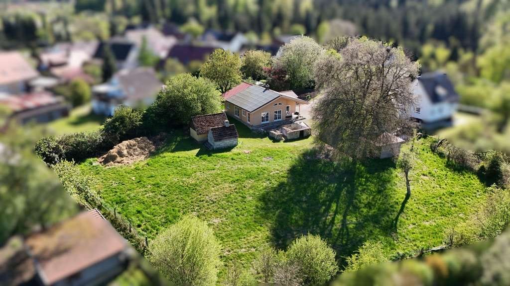 Immobilie in Großerlach - Klimafreundlicher Massivholz-Bungalow mit traumhaftem Grundstück in Naturlage - Bild 0