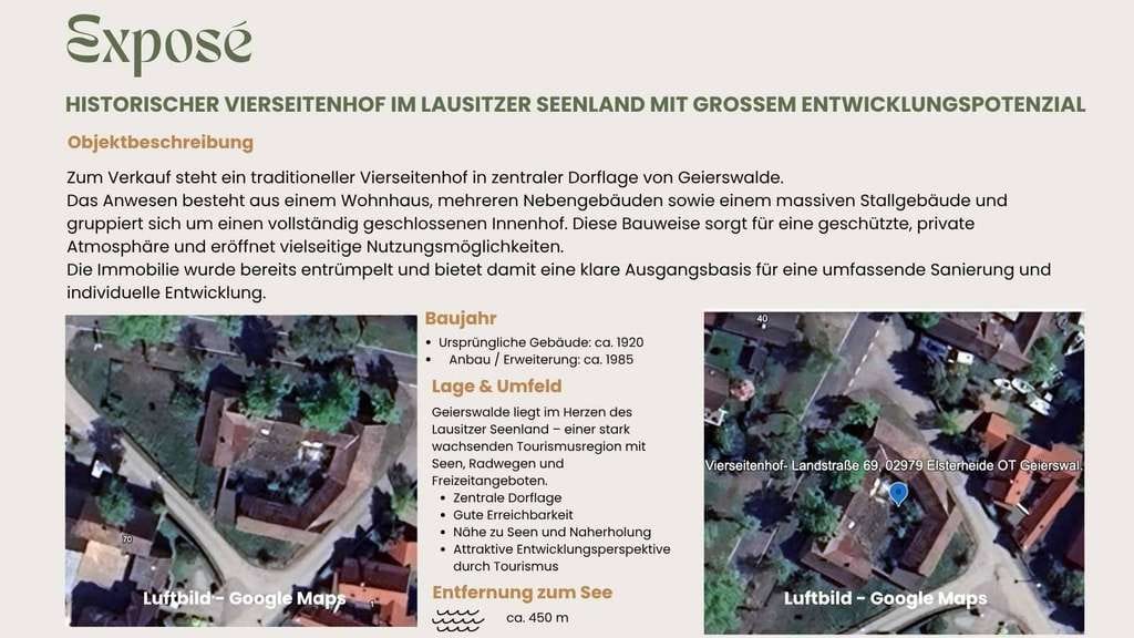 Immobilie in Elsterheide - Halštrowska Hola - Vierseitenhof im Lausitzer Seenland mit großem Entwicklungspotenzial - Geierswalde - Bild 1