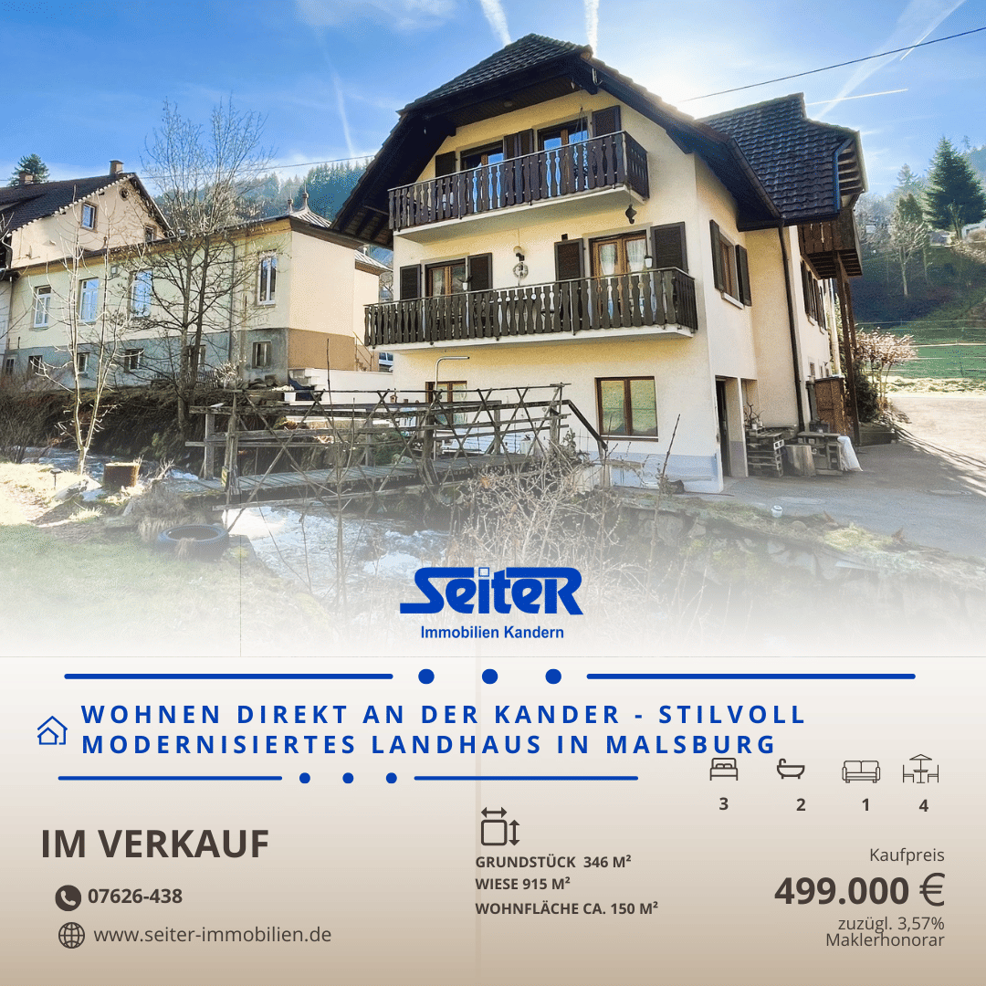 Immobilie in Malsburg-Marzell - Wohnen direkt an der Kander - Stilvoll modernisiertes Landhaus in Malsburg - Bild 0