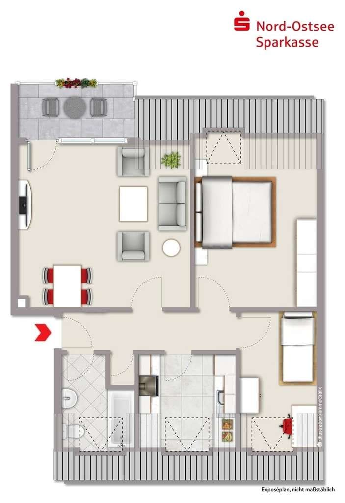 Immobilie in Glücksburg - Modernisierte, sonnige 3-Zimmer-Dachgeschosswohnung mit Balkon und PKW-Stellplatz - Bild 4