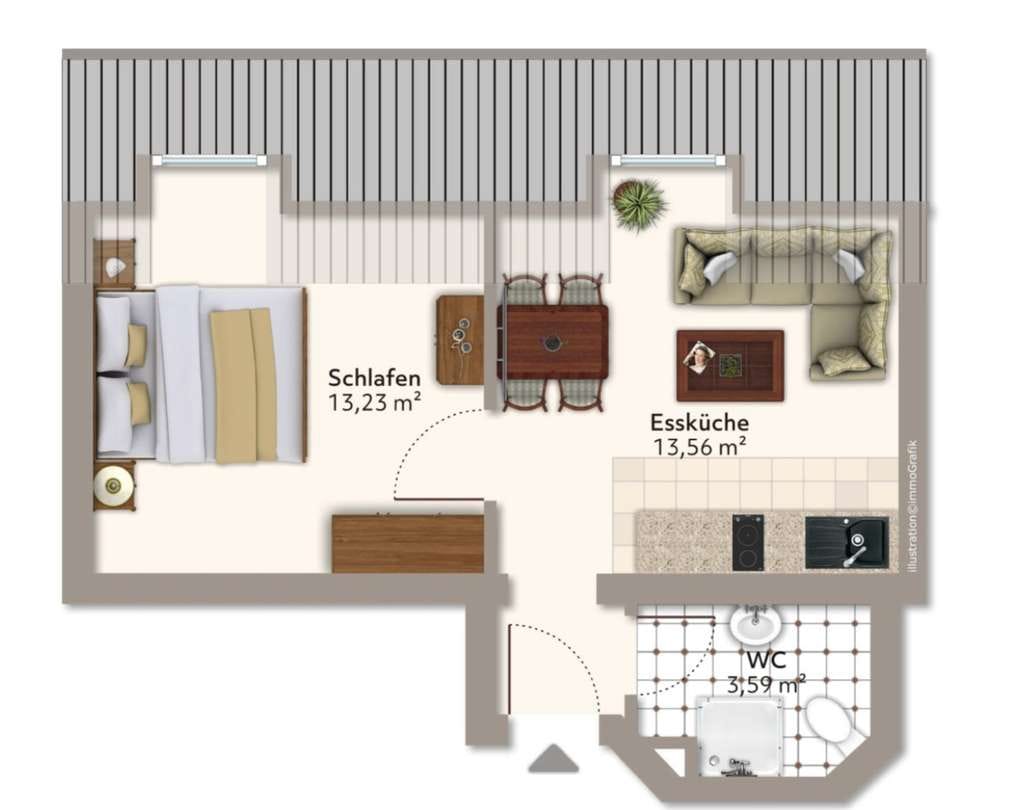 Immobilie in Stadtbergen - Dachgeschosswohnung in Stadtbergen
2 ZKB in Stadtbergen vermietet zur Anlage oder Selbstbezug - Bild 0