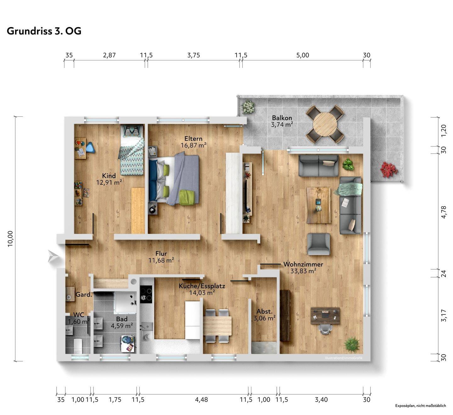 Immobilie in Breisach am Rhein - 3,5 Zimmer Wohnung mit Südbalkon und Garage - Bild 2