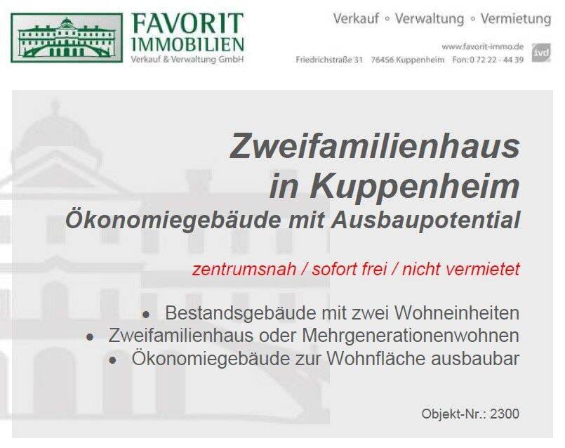 Immobilie in Kuppenheim - Zweifamilienhaus mit Doppelgarage & Ausbaumöglichkeit - Bild 1