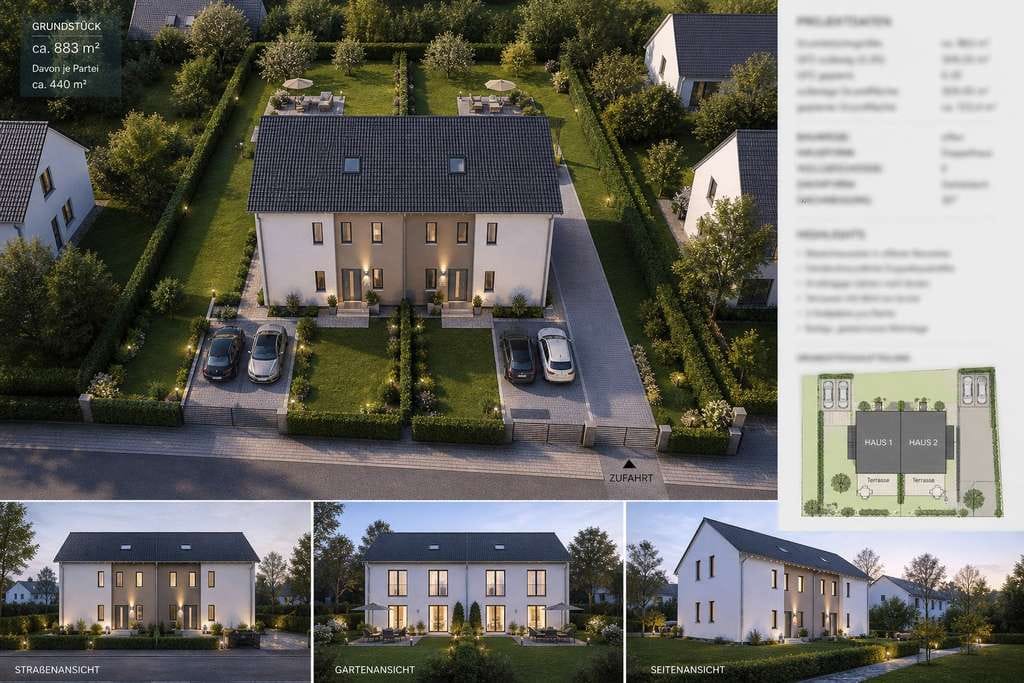 Immobilie in Gröbenzell - Modernes Doppelhaus auf großem Grundstück 2 Stellplätze je Einheit & sonnige Gärten - Bild 0