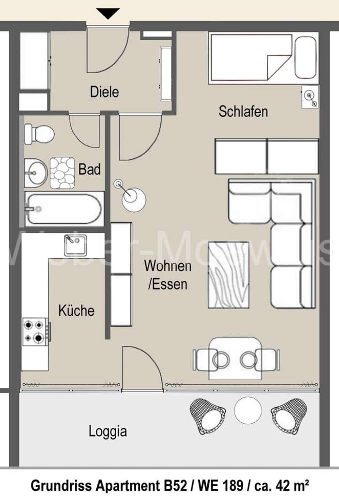 Immobilie in Sankt Augustin - Single-Apartment mit Loggia im 5. OG / Aufzug vorhanden / zentrale Lage, alles fußläufig erreichbar - Bild 1