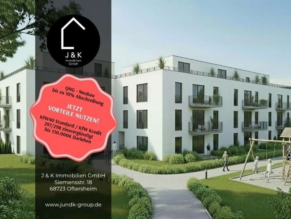 Immobilie in Plankstadt - Kapitalanleger auf nach Plankstadt!  KfW 40 QNG Eigentumswohnung im 1. OG mit Balkon - Bild 0