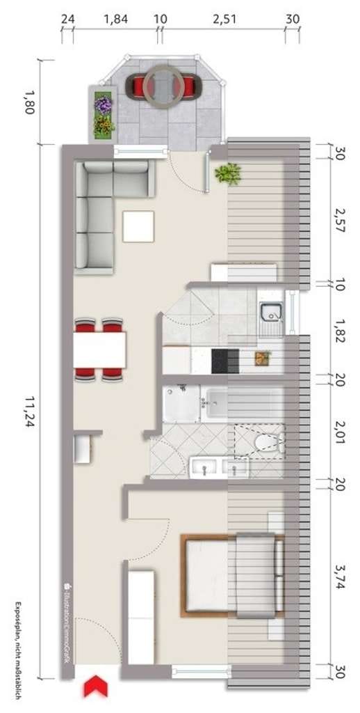 Immobilie in Remseck am Neckar - Dachgeschosswohnung mit Einbauküche und Badewanne
 - Bild 1