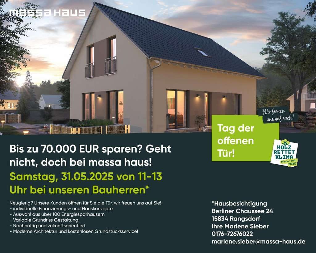 Immobilie in Blankenfelde-Mahlow - SCHAUTAG BEI BAUFAMILIE VOR ORT!31.5. 11 - 13 Uhr in RANGSDORF,Berliner Chaussee 24 - Bild 0