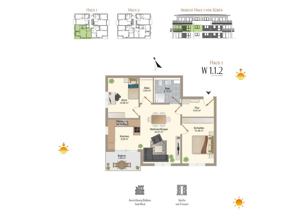 Immobilie in Rieden - Schmuckstück! 3 ZKB Neubauwohnung in Rieden-Zellerberg / W1.1.2 - Bild 4