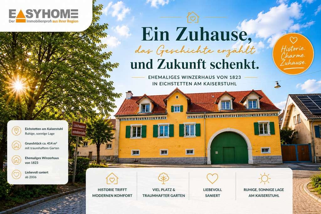 Immobilie in Eichstetten - Historisches Schmuckstück von 1823 | 190 m² Wohnfläche | Traumgarten | Dachterrasse | liebevoll mode - Bild 0