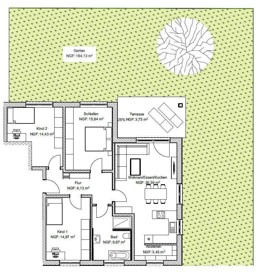 Immobilie in Nordendorf - Wohnung EG - Nr. 1 in ruhiger Siedlungslage, EH 40 mit QNG - Bild 4