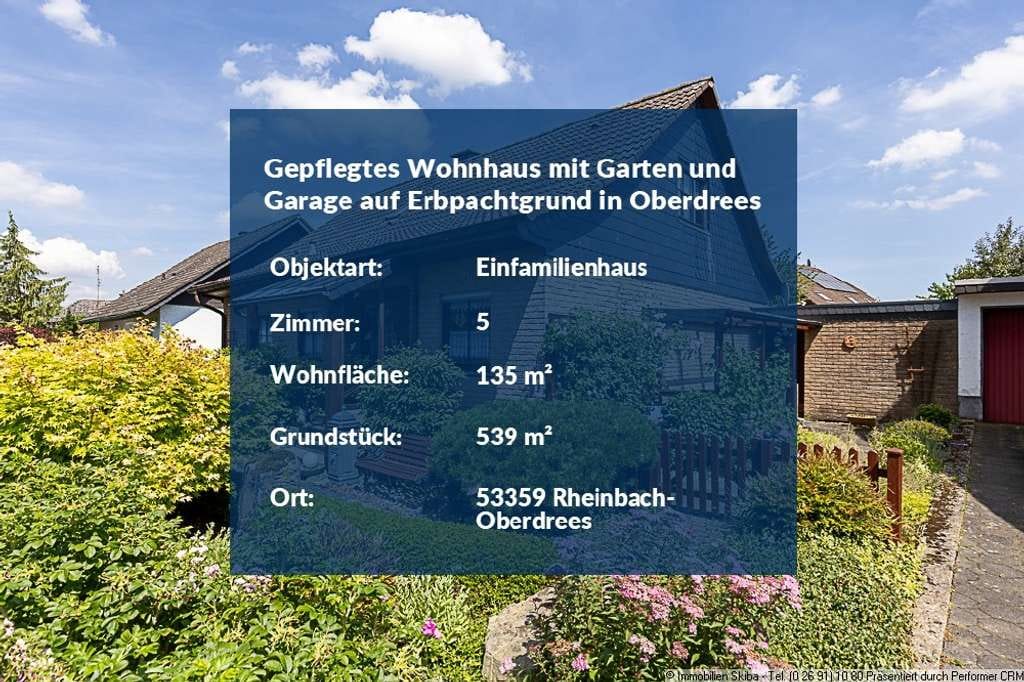 Immobilie in Rheinbach - Ruhiges Wohngebiet: Gepflegtes Wohnhaus mit Garten und Garage auf Erbpachtgrund in Oberdrees - Bild 1