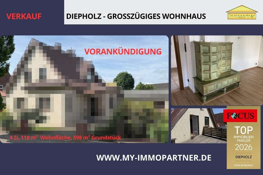 Immobilie in Diepholz - Zentrales EFH in Diepholz • 118 m² Wohnfläche • 4 Zi. • Kachelofen • 598 m² Eigentumsgrundstück - Bild 0