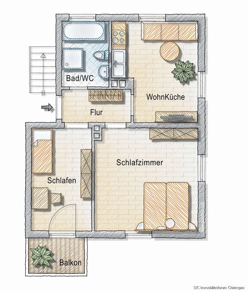 Immobilie in Traunstein - Moderne und sonnige 2-Zimmer-Wohnung zentrumsnah in Traunstein 1.OG - ideal zur Kapitalanlage! - Bild 3
