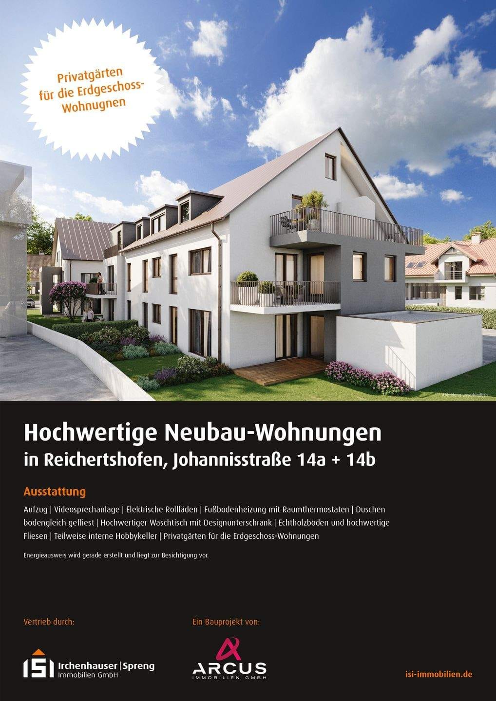 Immobilie in Reichertshofen - Reichertshofen! 4-ZKB OG-Whg. mit 7 m² West-Balkon, FBH, elektr. Rollläden, Videosprech., Keller! - Bild 0