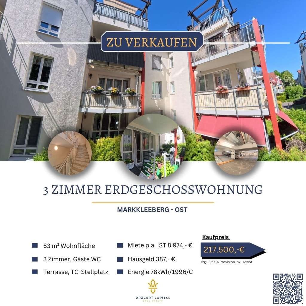Immobilie in Markkleeberg - Attraktive 3-Zimmer-Eigentumswohnung mit Gartenterrasse & TG-Stellplatz – Solide Kapitalanlage mit Z - Bild 0