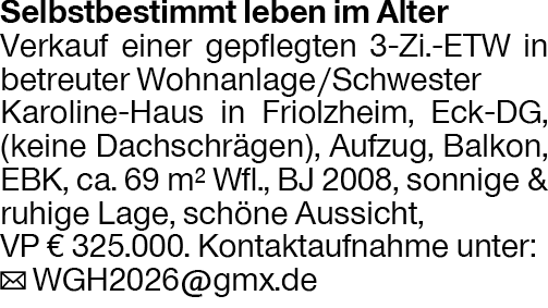 Immobilie in Friolzheim - 3-ZÍi-ETW in betreuter Wohnanlage - Bild 0