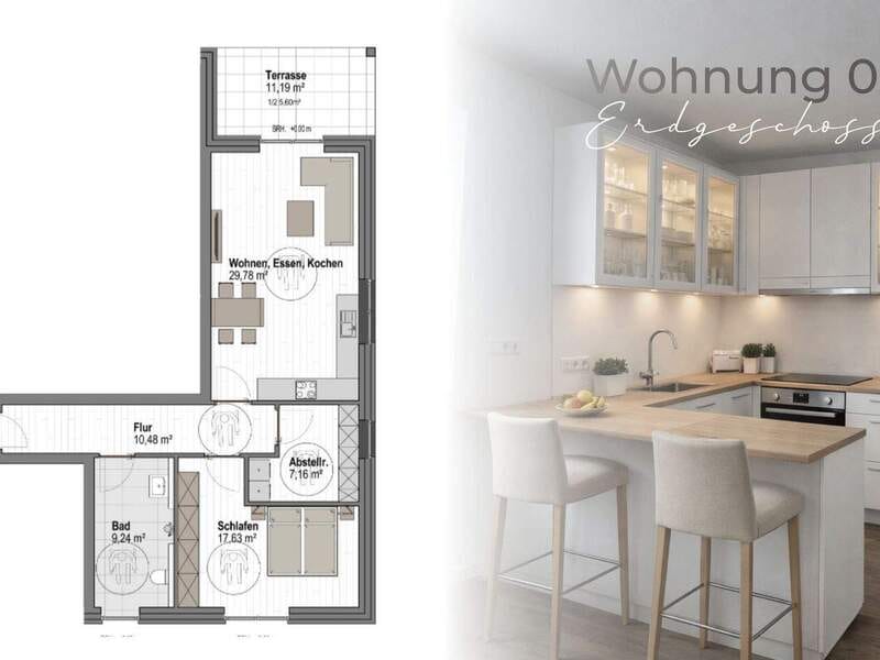 Immobilie in Lemförde - KFW-40-förderfähige 2-Zimmer Erdgeschosswohnung in Lemförde - Haus 3 - - Bild 0