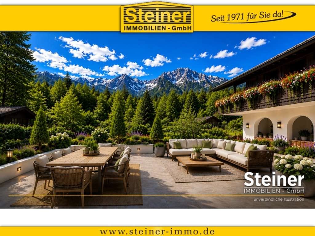 Immobilie in Grainau - Grainau: 3-Zimmer-Wohnung ca. 95 m², Terrasse 80 m², Küche, Keller, Duplex-Parker, naturverbunden - Bild 0
