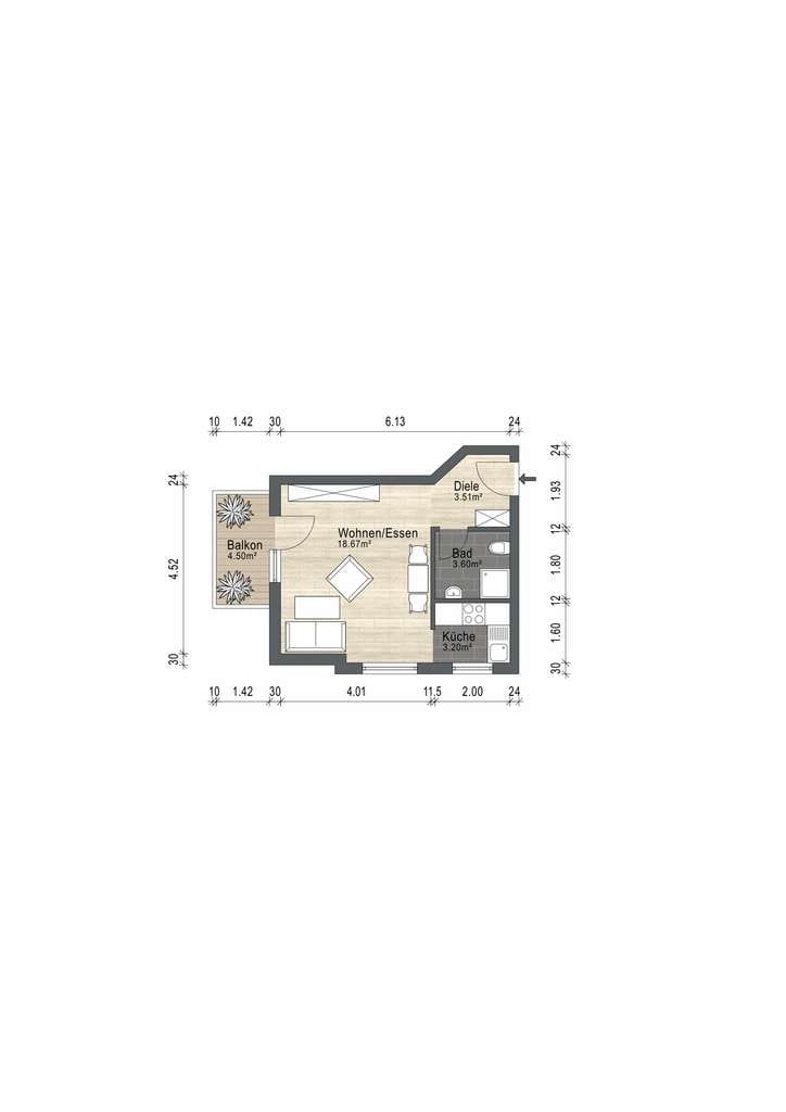 Immobilie in Sandhausen - Gepflegte 1-Zimmer-Wohnung mit Balkon Sandhausen * vermietet * - Bild 2