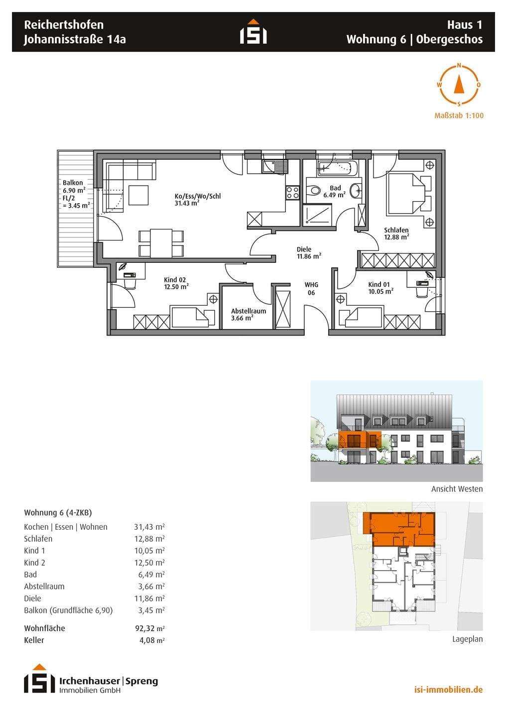 Immobilie in Reichertshofen - Reichertshofen! 4-ZKB OG-Whg. mit 7 m² West-Balkon, FBH, elektr. Rollläden, Videosprech., Keller! - Bild 1