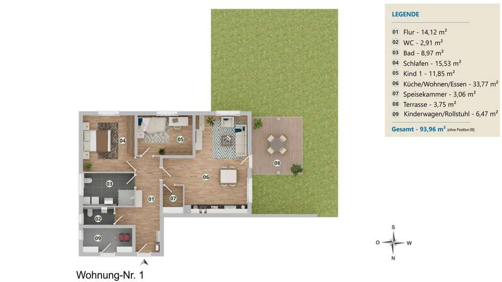 Immobilie in Wain - Energieeffizient & barrierefrei! Moderne Erdgeschosswohnung mit schönem Garten  - Bild 3