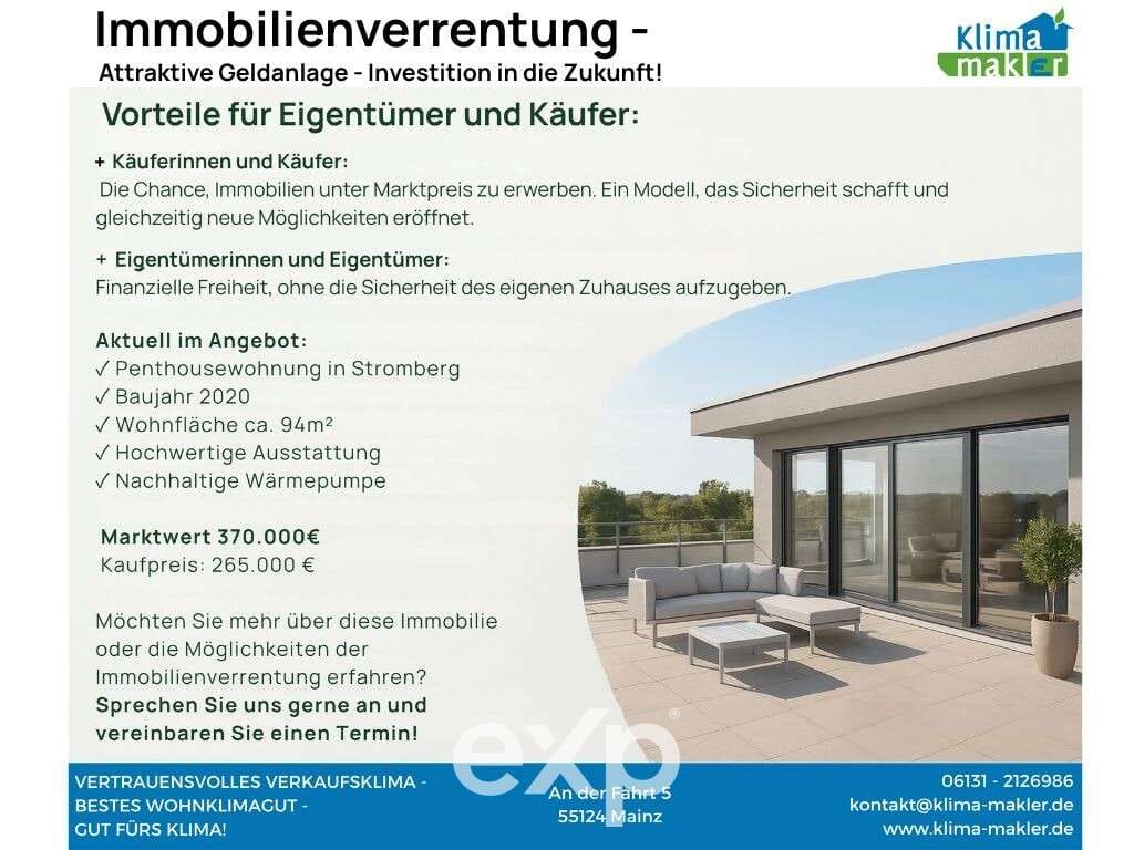 Immobilie in Stromberg - Attraktive Geldanlage - 

Hochwertige Penthousewohnung / 

Verkauf mit Wohnrecht unter Marktwert - Bild 0
