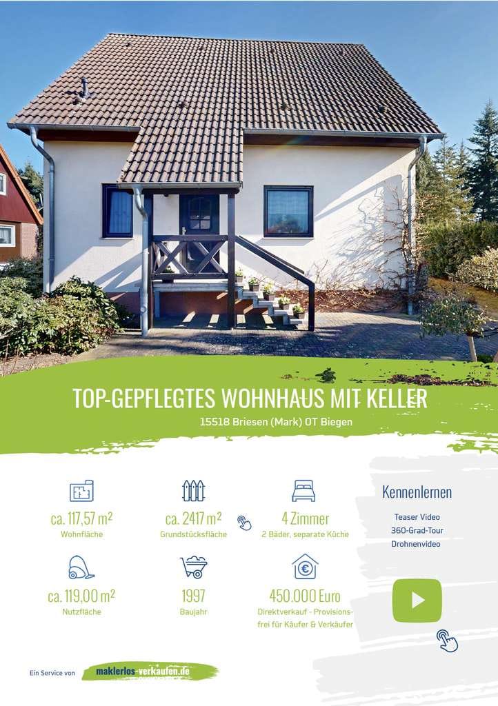 Immobilie in Briesen (Mark) - Top gepflegtes Haus + großes Grundstück + provisionsfrei mit maklerlos-verkaufen.de - Bild 2