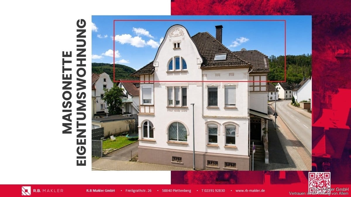 Immobilie in Plettenberg - R.B. Makler: Charmante Maisonette-Wohnung mit Altbauflair im Herzen von Plettenberg! - Bild 0