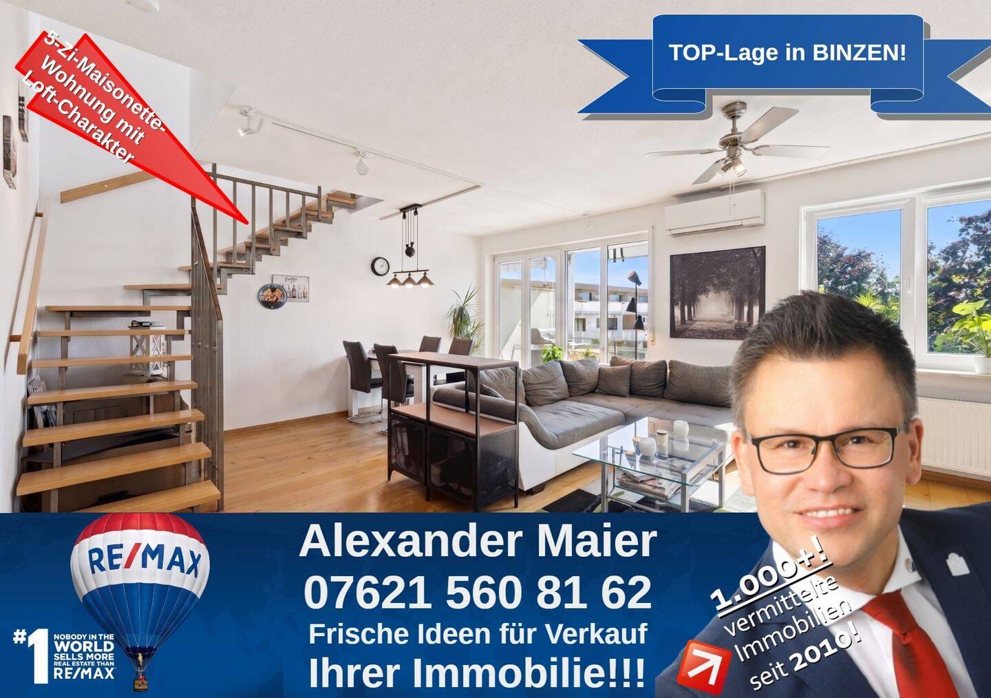 Immobilie in Binzen - WOW - Wohnung wie ein Haus: TOP Maisonette mit zwei Balkonen und zwei TG-Stellplätzen in Binzen! - Bild 0