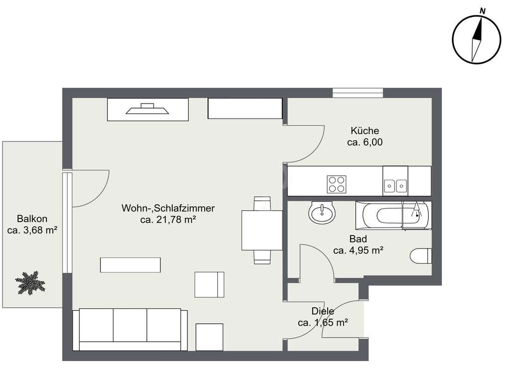 Immobilie in Ismaning - Gut geschnittene, vermietete 1-Zimmer-Wohnung mit Balkon in Ismaning - Bild 3