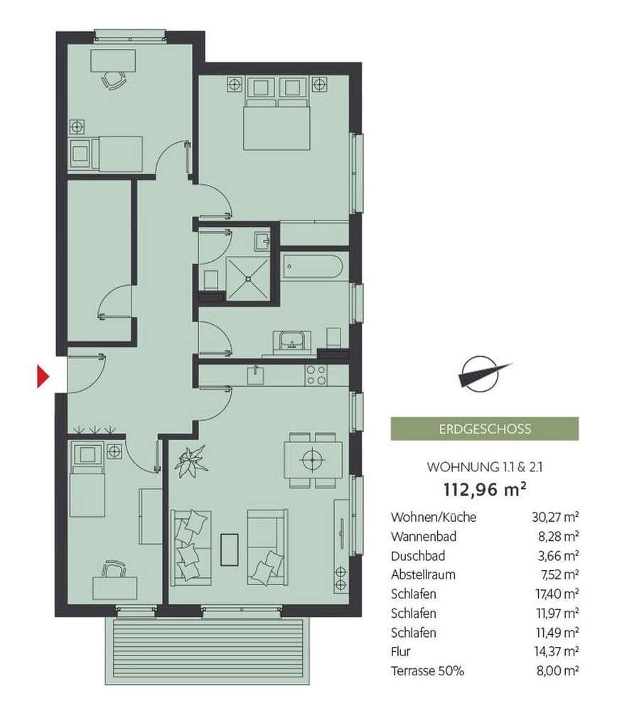 Immobilie in Bentwisch - 4 Zimmer Wohnung im EG mit Terrasse und Garten - Barrierefrei- im Bergquartier Bentwisch - Bild 0