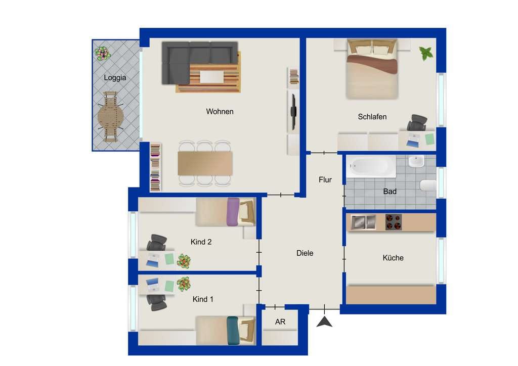Immobilie in Eckernförde - Vermietete 4-Zimmer-Eigentumswohnung mit Loggia in Eckernförde - Bild 3