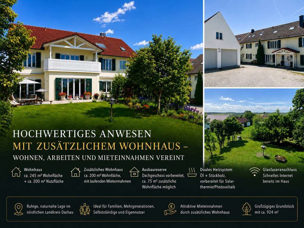 Immobilie in Hilgertshausen-Tandern - Hochwertiges Wohnensemble mit zusätzlichem Nebenhaus – Wohnen, Arbeiten und Mieteinnahmen vereint - Bild 0