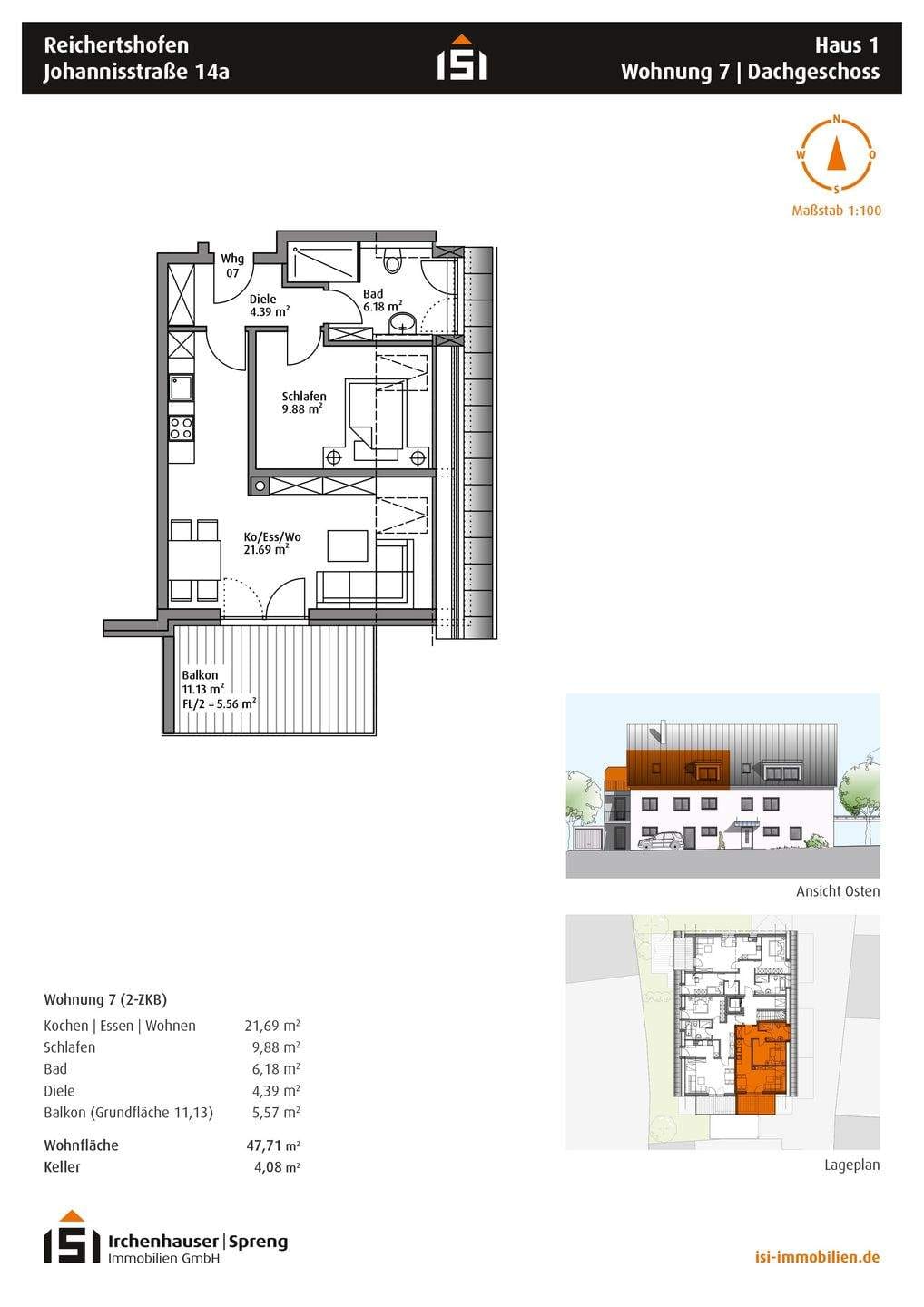 Immobilie in Reichertshofen - Reichertshofen! 2-ZKB DG-Whg. mit 11 m² Süd-Balkon, FBH, elektr. Rollläden, Videosprech., Keller! - Bild 1
