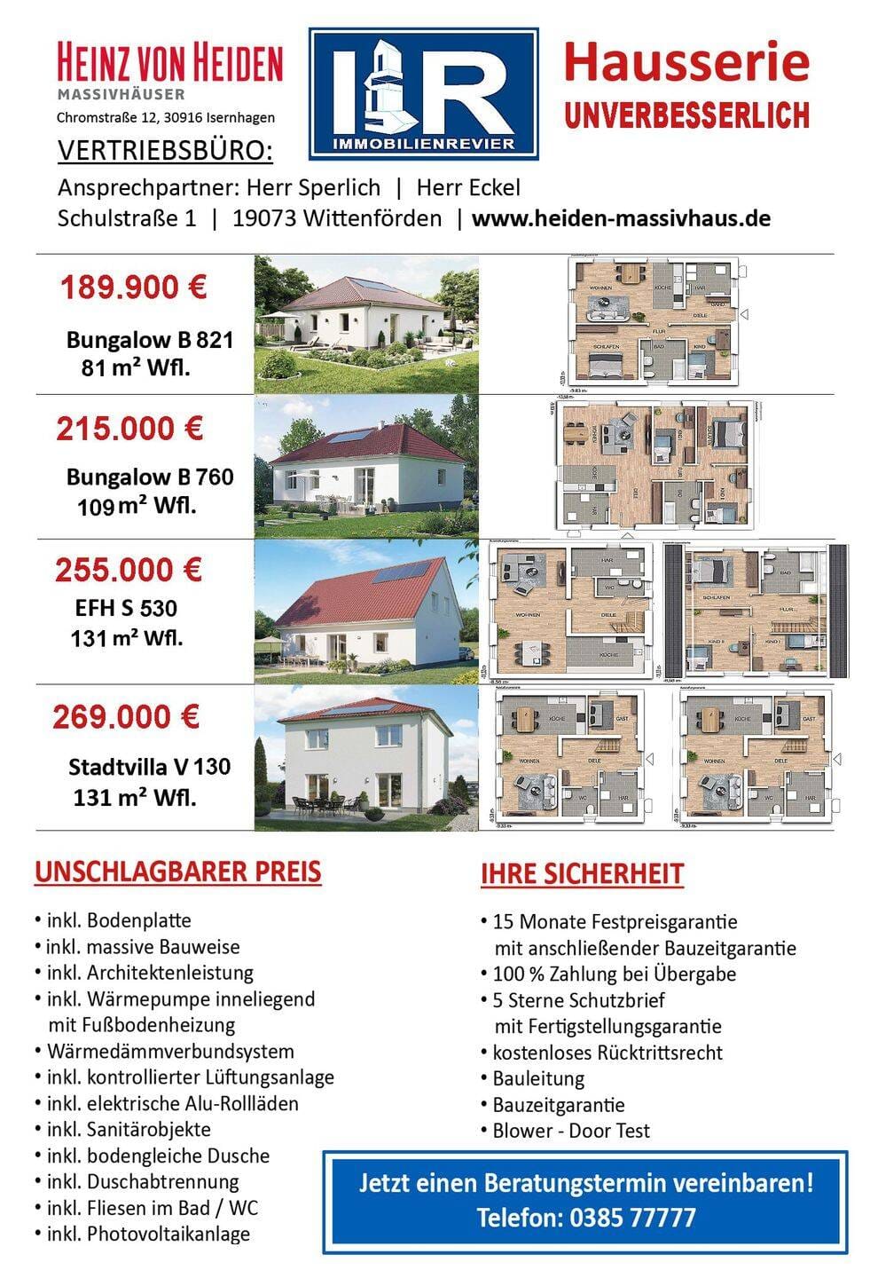 Immobilie in Lübstorf - Jubiläums-Bungalow B2 in Lübstorf – inkl. Grundstück & schlüsselfertig in massiver Bauweise nahe Schweriner See - Bild 4