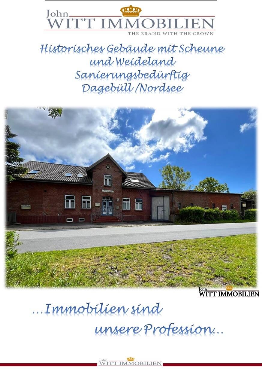 Immobilie in Dagebüll - Historisches Gebäude mit 3 Wohnungen und Scheune, Stall und Weidefläche/Pferdekoppel - in Dagebüll / Nordsee !- Sanierungsbedürftig- neuer Preis !!! - Bild 0