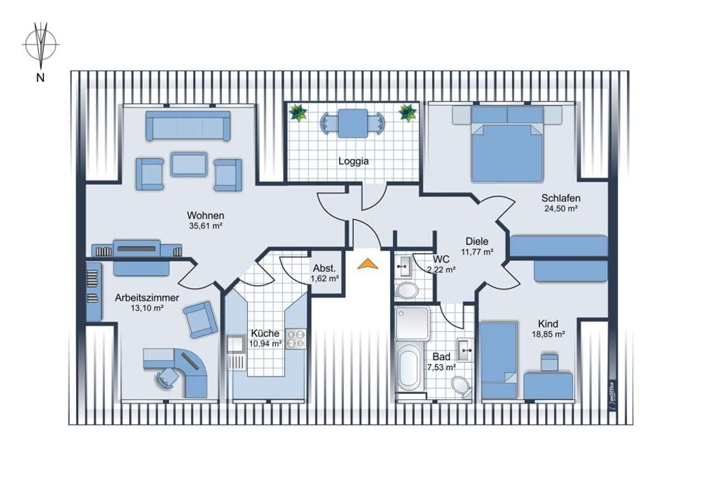 Immobilie in Monheim am Rhein - Kapitalanlage: Moderne 4-Zimmer-Dachgeschosswohnung mit Stellplatz in Monheim-Baumberg - Bild 2