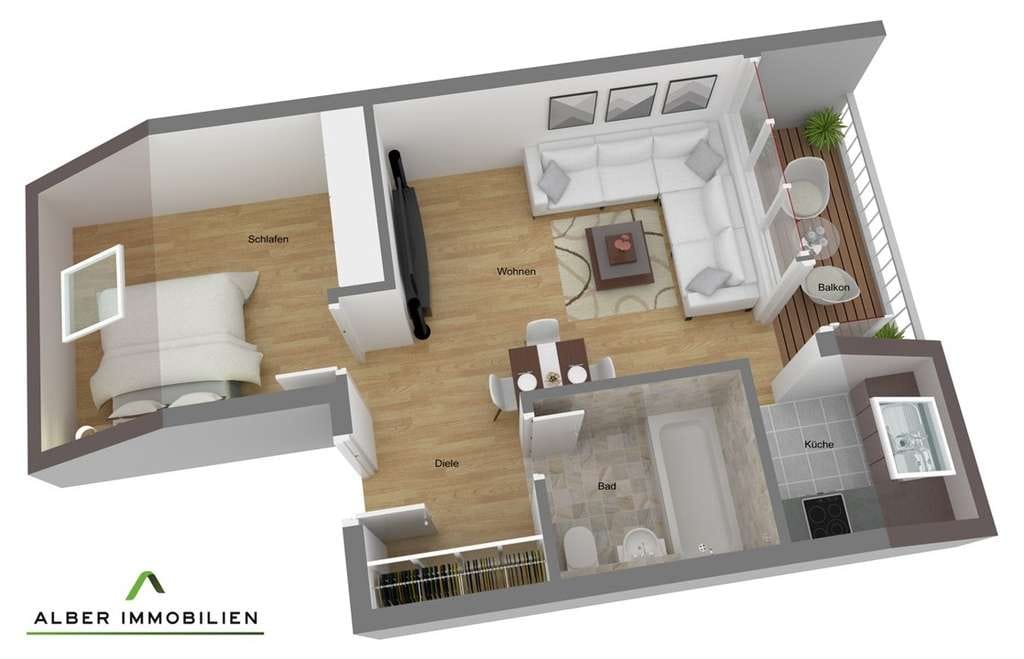 Immobilie in Wolfschlugen - Gemütliche 2-Zimmer Dachgeschosswohnung mit EBK, Garage, Loggia ins Grüne, zentral und dennoch ruhig - Bild 0