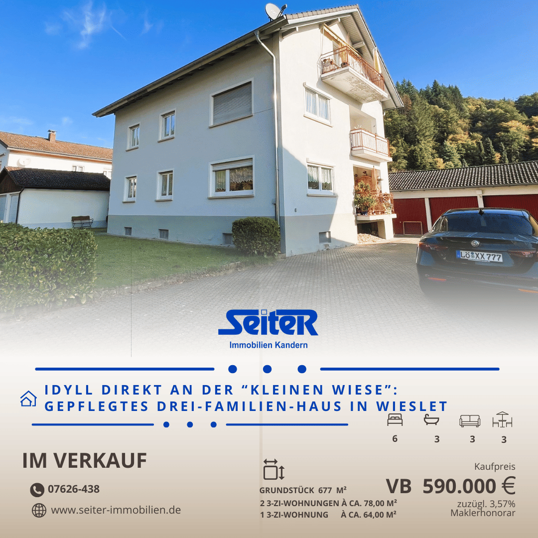 Immobilie in Kleines Wiesental - Gepflegtes Idyll direkt am Dorfbach: Drei-Familien-Haus in Wieslet - Bild 0