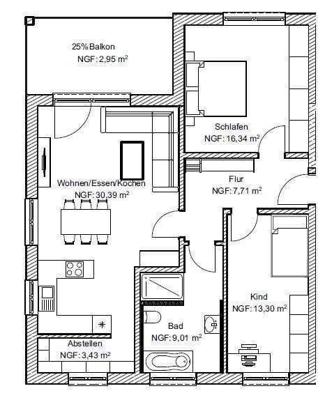 Immobilie in Nordendorf - Wohnung 2. OG - Nr. 6 in ruhiger Siedlungslage, EH 40 mit QNG - Bild 4