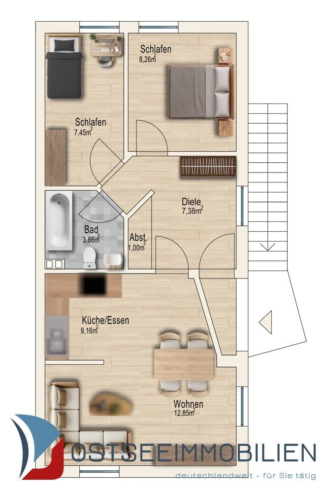 Immobilie in Brünzow - Ostseeblick, ETW im Seebad Lubmin, ca. 52 m², 3 Zimmer, Stellplatz u. Keller - Bild 2