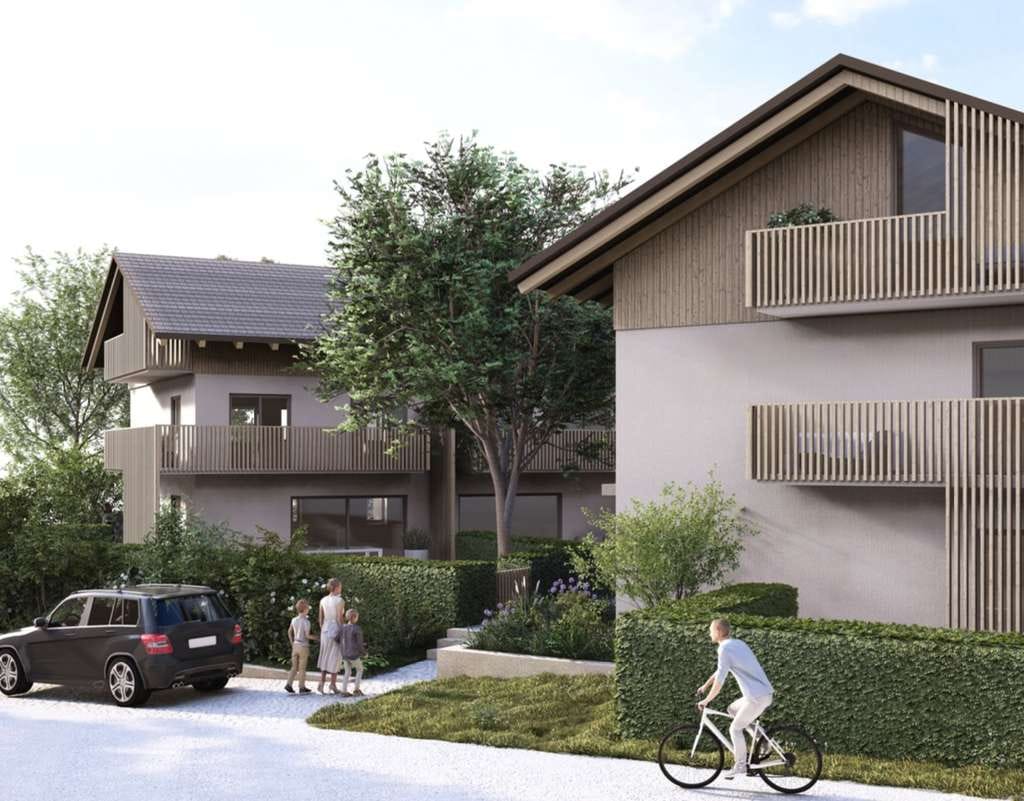 Immobilie in Riedering - Moderne Maisonette-Wohnung mit zwei Balkonen in Holzmassivbauweise, fußläufig zum Simssee - Bild 1