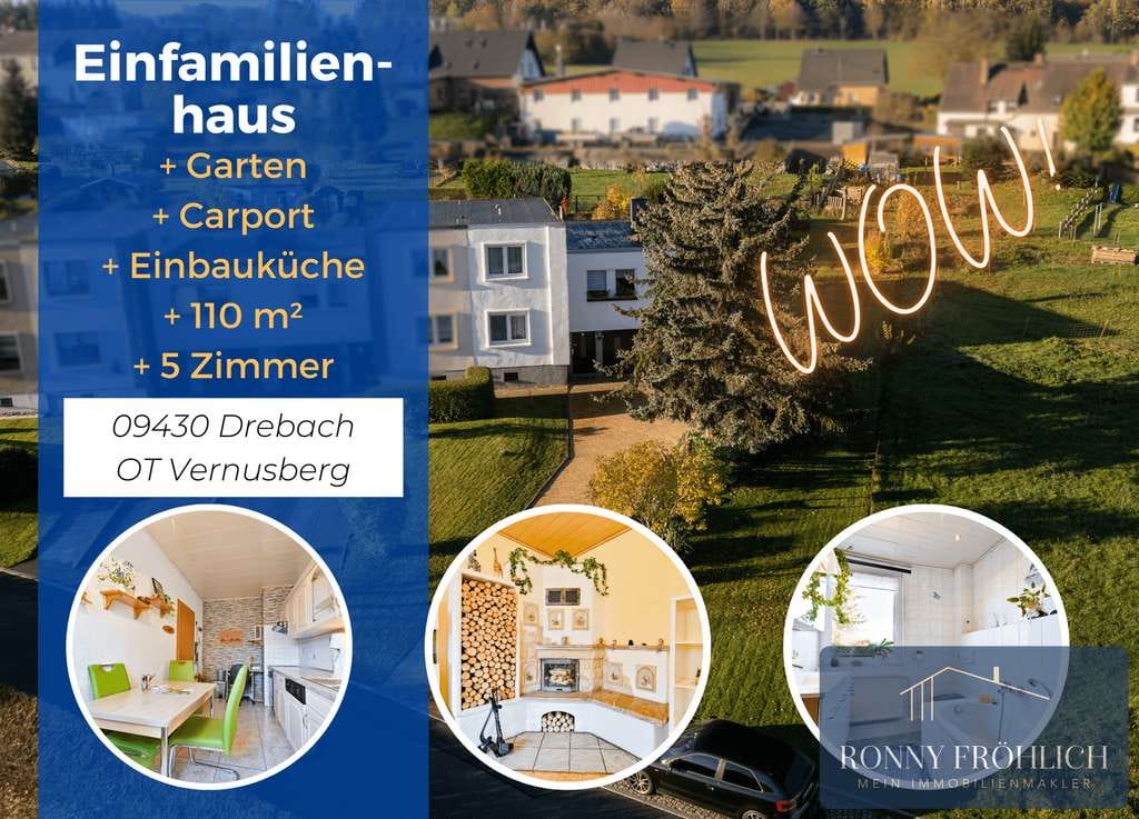 Immobilie in Drebach - Elegantes Architektenhaus in Venusberg: 6 Räume, Garten mit Gewächshaus, Kamin, Garage + Carport - Bild 0