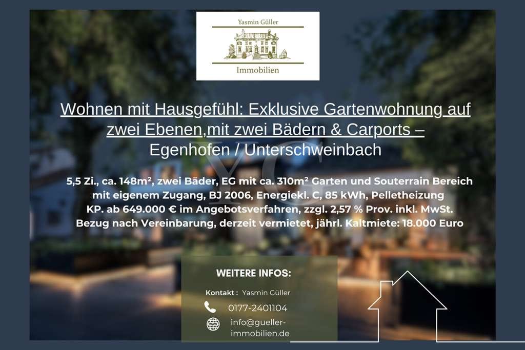 Immobilie in Egenhofen - Wohnen mit Hausgefühl: Exklusive Gartenwohnung auf zwei Ebenen – ab 649.000 € im Angebotsverfahren - Bild 0