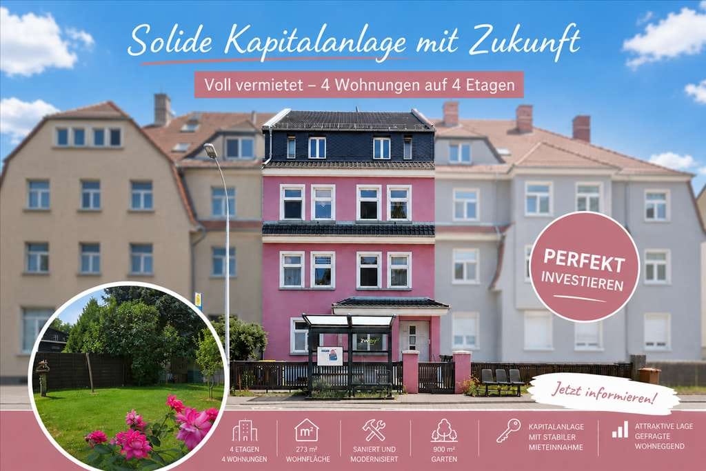 Immobilie in Bertsdorf-Hörnitz - Modernisiertes Vierfamilienhaus – voll vermietete Kapitalanlage in Zittau - Bild 0